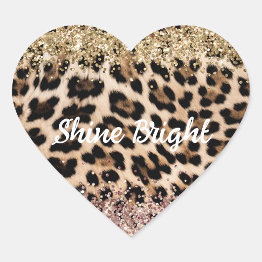 Leopard Goud Roze Glitter Hart Sticker (Voorkant)
