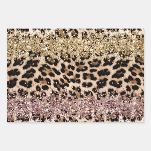 Leopard Goud Roze Glitter Inpakpapier Vel (Voorkant)