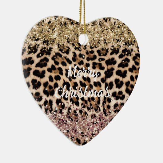 Leopard Goud Roze Glitter Keramisch Ornament (Rechts)