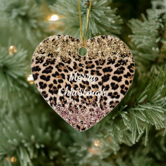 Leopard Goud Roze Glitter Keramisch Ornament (Boom)