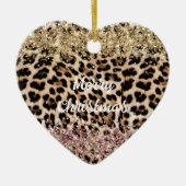 Leopard Goud Roze Glitter Keramisch Ornament (Voorkant)