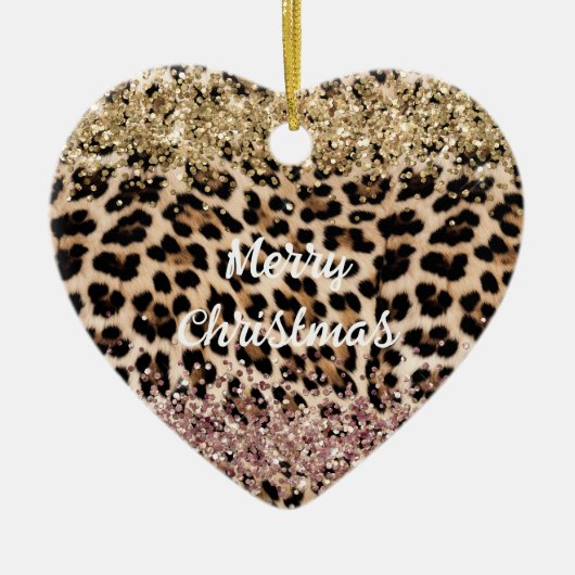 Leopard Goud Roze Glitter Keramisch Ornament (Voorkant)