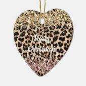 Leopard Goud Roze Glitter Keramisch Ornament (Links)