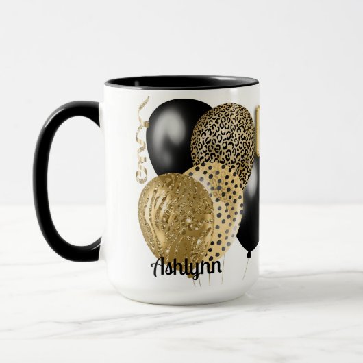 Leopard gouden ballonnen Gelukkige 16de Verjaardag Mok (Links)