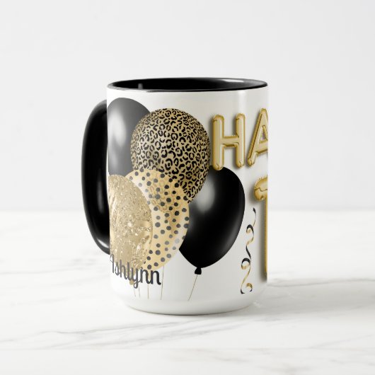 Leopard gouden ballonnen Gelukkige 16de Verjaardag Mok (Voorkant links)