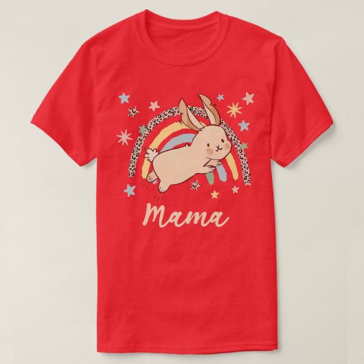 Leopard Graphic Rainbow Bunny Mama T-shirt (Design voorkant)