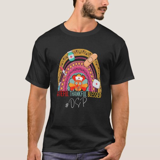 Leopard Grateful Thankful DSP Thanksgiving Rainbow T-shirt (Voorkant)