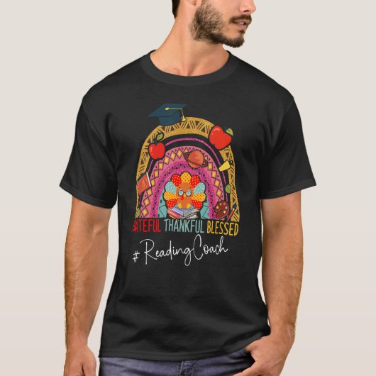 Leopard Grateful Thankful Reading Coach Rainbow T-shirt (Voorkant)