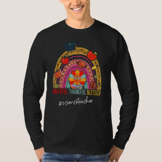 Leopard Grateful Thankful Science Teacher Rainbow T-shirt