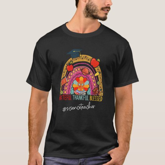Leopard Grateful Thankful Science Teacher Rainbow T-shirt (Voorkant)