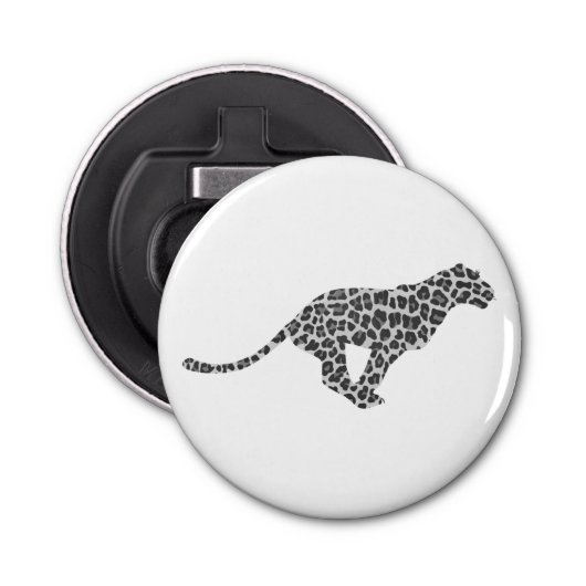 Leopard Gray en Light Grey Silhouette Button Flesopener (Voorkant)