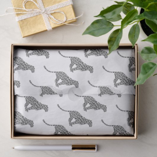Leopard Gray en Light Grey Silhouette Tissuepapier (Geschenk)