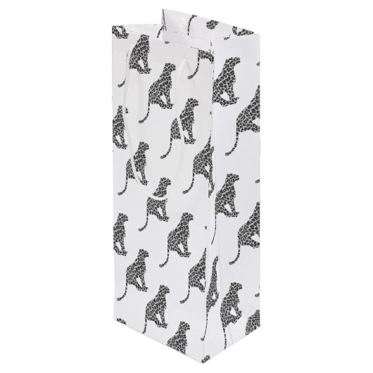 Leopard Gray en Light Grey Silhouette Wijn Cadeautas (Achterkant Gekanteld)