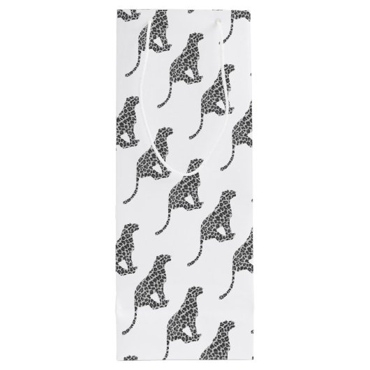 Leopard Gray en Light Grey Silhouette Wijn Cadeautas (Achterkant)