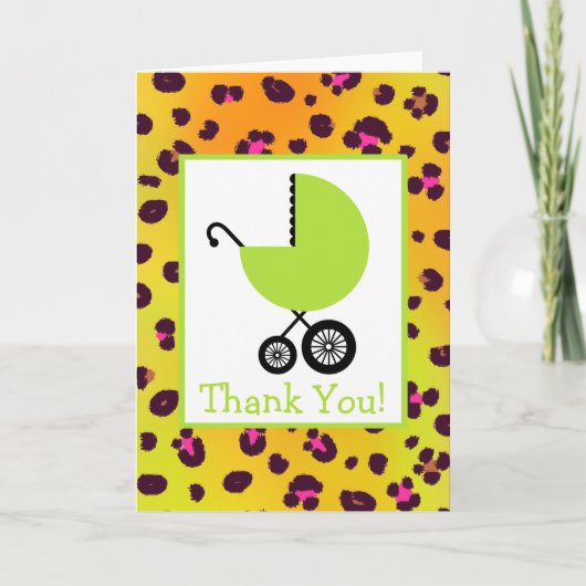 Leopard & Green Carriage Baby shower Bedankt (Voorkant)
