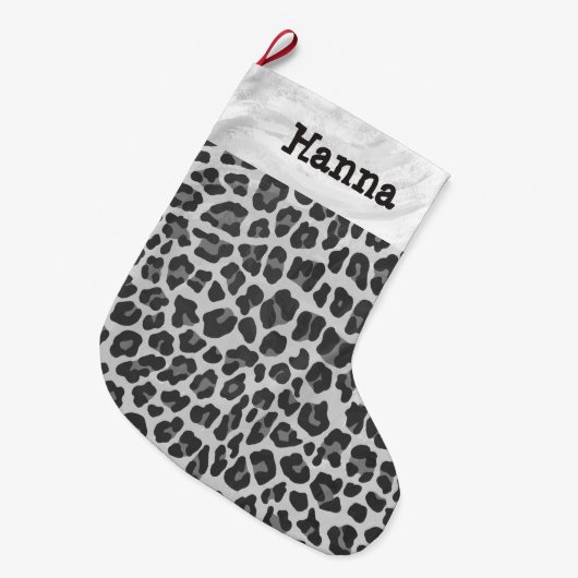 Leopard Grey en Light Grey Print Grote Kerstsok (Voorkant (Hangend))