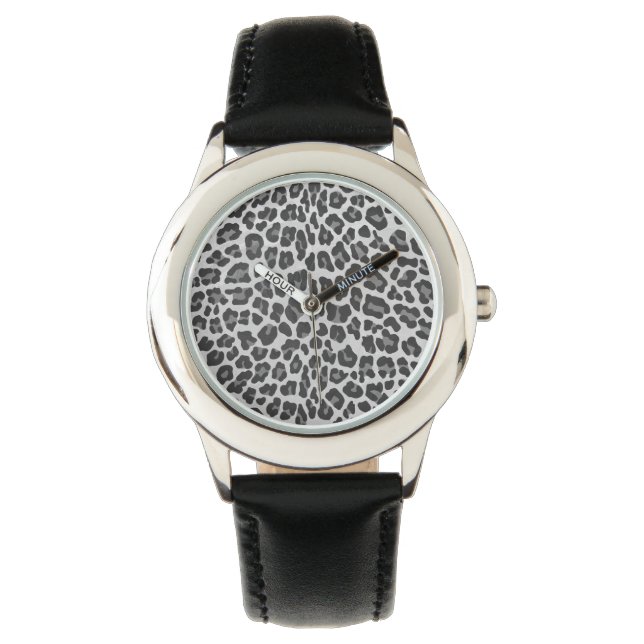 Leopard Grey en Light Grey Print Horloge (Voorkant)