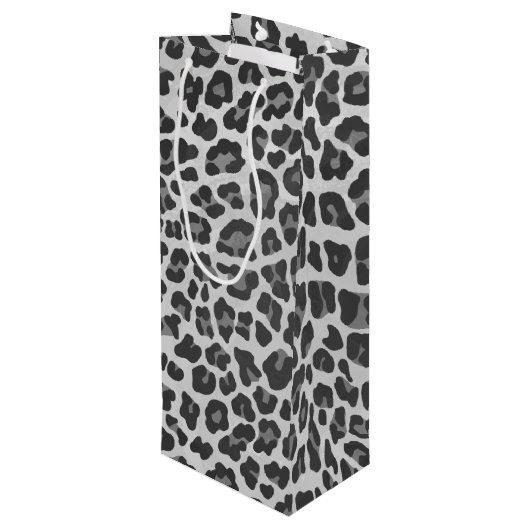 Leopard Grey en Light Grey Print Wijn Cadeautas (Achterkant Gekanteld)