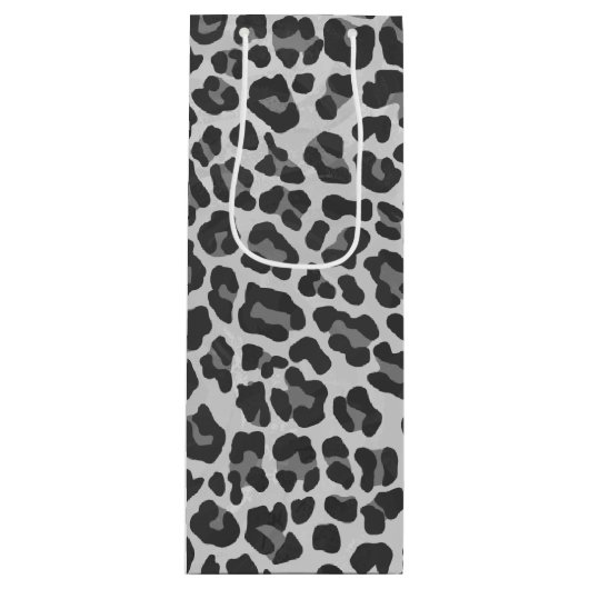 Leopard Grey en Light Grey Print Wijn Cadeautas (Voorkant)