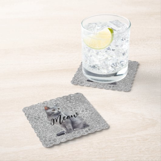 Leopard Grey Meow Kitty Kat Kartonnen Onderzetters (Insitu)