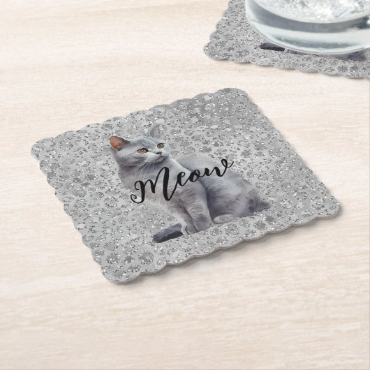 Leopard Grey Meow Kitty Kat Kartonnen Onderzetters (Gebogen)