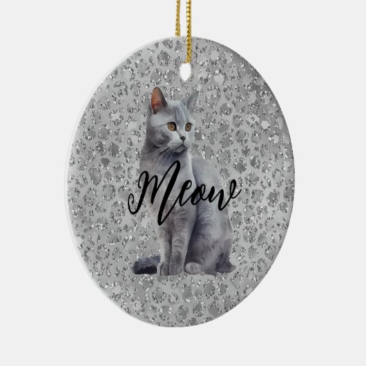 Leopard Grey Meow Kitty Kat Keramisch Ornament (Rechts)