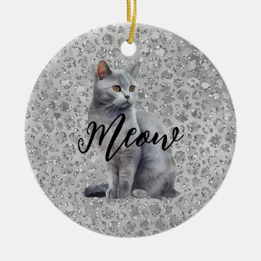 Leopard Grey Meow Kitty Kat Keramisch Ornament (Voorkant)