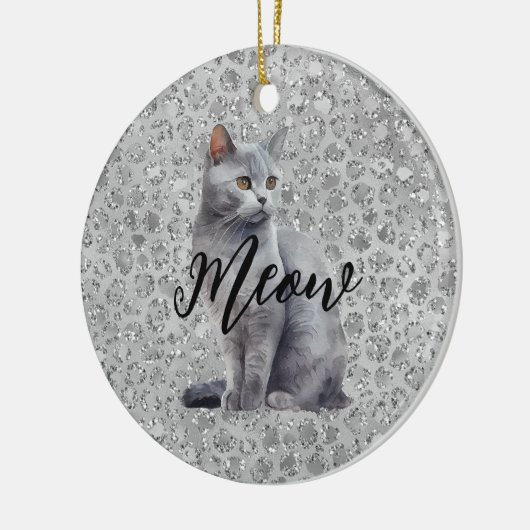 Leopard Grey Meow Kitty Kat Keramisch Ornament (Links)