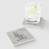 Leopard Grey Meow Kitty Kat Stenen Onderzetter (Zijkant)