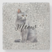 Leopard Grey Meow Kitty Kat Stenen Onderzetter (Voorkant)