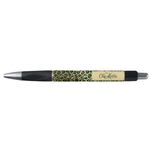 Leopard groen goud monogram handtekening naam pen (Voorkant)