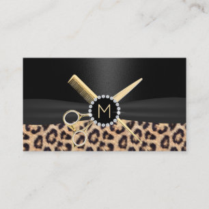 Leopard Hair Stylist Gold Scissor & Comb Luxury Visitekaartje