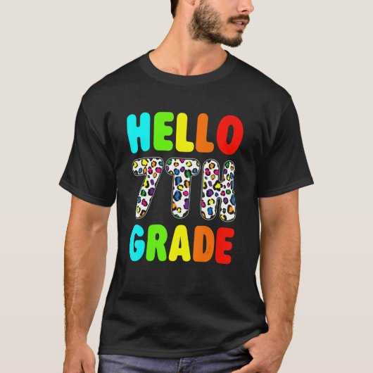 Leopard Hallo 7e graad terug naar schoolklare vorm T-shirt (Voorkant)