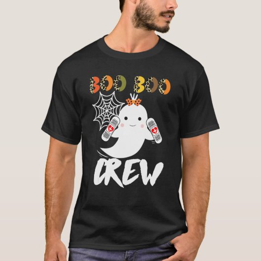 Leopard Halloween Boo Boo Crew Ghost Nurse Rn Nur T-shirt (Voorkant)