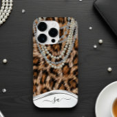 Leopard Handgeschreven naam Pearl Diamond Ketting Case-Mate iPhone Case