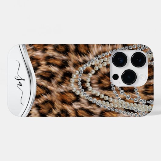 Leopard Handgeschreven naam Pearl Diamond Ketting Case-Mate iPhone Case (Achterkant (horizontaal))