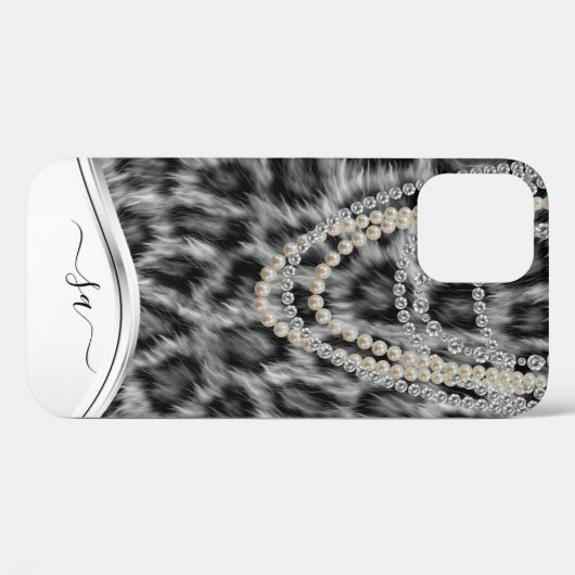 Leopard Handgeschreven Naam Pearl Diamond Ketting  Case-Mate iPhone Case (Achterkant (horizontaal))