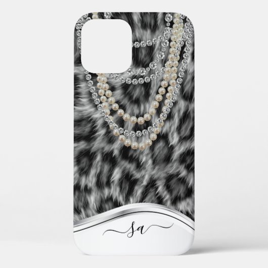 Leopard Handgeschreven Naam Pearl Diamond Ketting  Case-Mate iPhone Case (Achterkant)