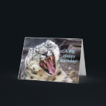 Leopard Happy Birthday Brother Kaart<br><div class="desc">Wenskaart met de zin "Een grote gelukkige verjaardag!" op de voorkant met een foto van een sneeuwluipaard brullend. Op de binnenzijde van de kaart staat: "Een grote gelukkige verjaardag voor mijn geweldige broer!"</div>