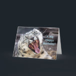 Leopard Happy Birthday Brother Kaart<br><div class="desc">Wenskaart met de zin "Een grote gelukkige verjaardag!" op de voorkant met een foto van een sneeuwluipaard brullend. Op de binnenzijde van de kaart staat: "Een grote gelukkige verjaardag voor mijn geweldige broer!"</div>