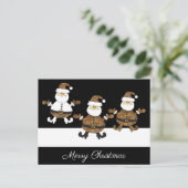 Leopard Happy Triple Santa sneeuw op zwart Briefkaart (Staand voorkant)