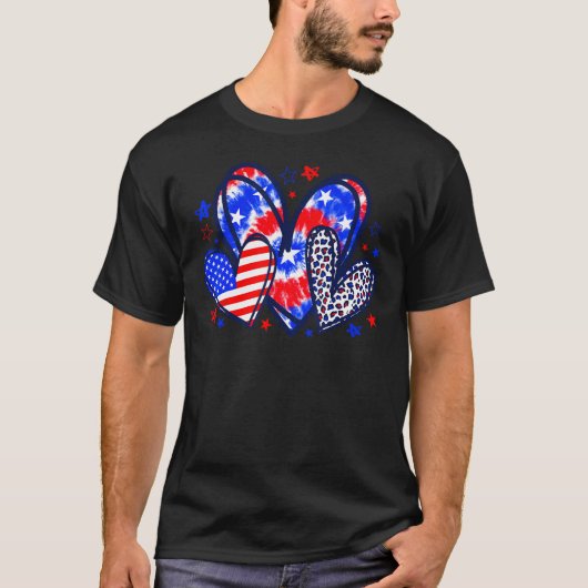 Leopard hart rood wit blauw Amerikaanse vlag 4e va T-shirt (Voorkant)