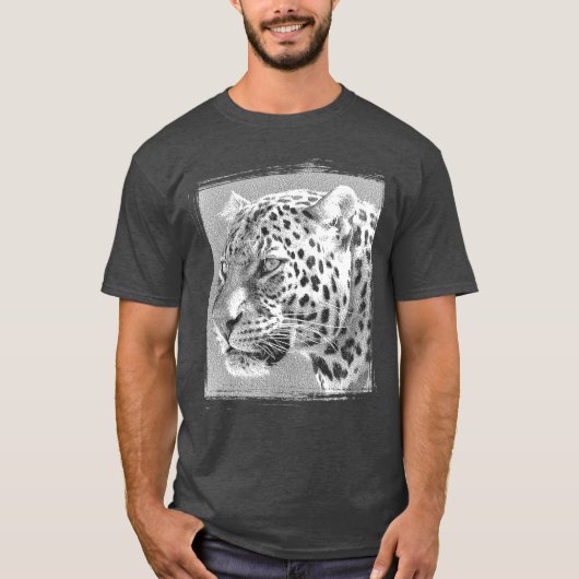 Leopard Head Modern Elegant Charcoal Heather T-shirt (Voorkant)