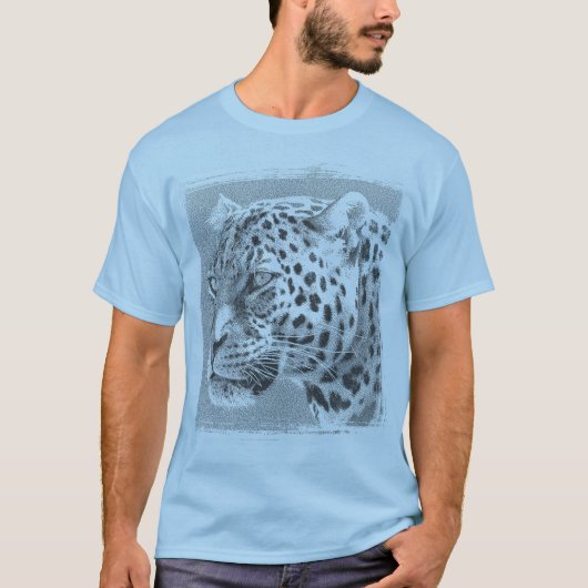 Leopard Head Moderne Sjabloon Mannen Light Blue T-shirt (Voorkant)