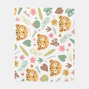 Leopard Head Tropische Planten Fleece Deken