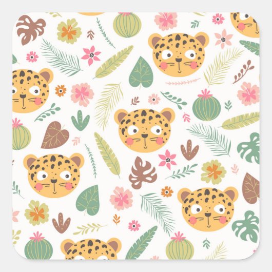 Leopard Head Tropische Planten Vierkante Sticker (Voorkant)