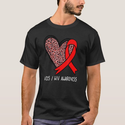 Leopard Heart AIDS Awareness Red Ribbon T-shirt (Voorkant)
