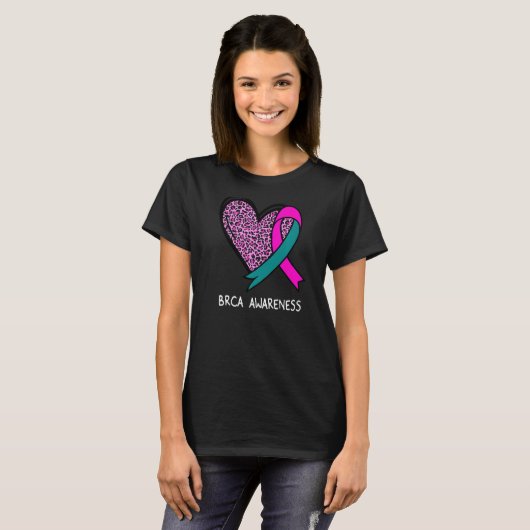 Leopard Heart BRCA Bewustheid Roze en Blauwgroen l T-shirt (Voorkant volledig)
