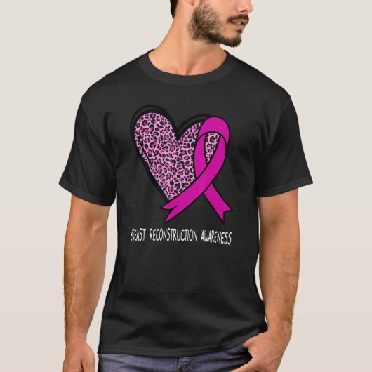Leopard Heart Breast Reconstruction Awareness Pink T-shirt (Voorkant)