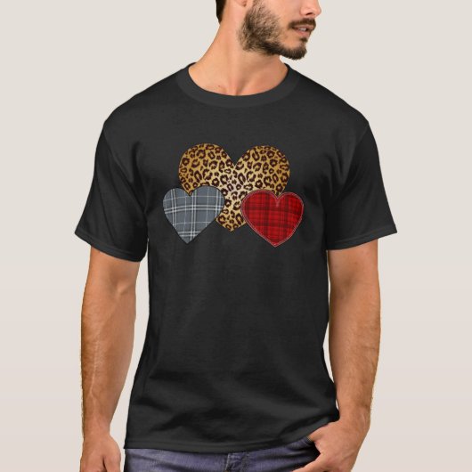 Leopard Heart Buffalo Red Black Plaid Heart Valent T-shirt (Voorkant)